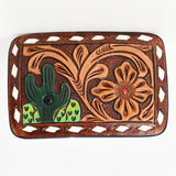 AMERICAN DARLING Floral Hand Carved Painted Belt Buckle Genuine Leather Covered Stylish Buckle Brown - Uhorse