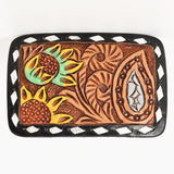 AMERICAN DARLING Floral Hand Carved Painted Belt Buckle Genuine Leather Covered Stylish Brown - Uhorse