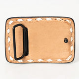 AMERICAN DARLING Floral Hand Carved Painted Belt Buckle Genuine Leather Covered Stylish