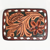 AMERICAN DARLING Floral Hand Carved Painted Belt Buckle Genuine Leather Covered Stylish Buckle Brown - Uhorse