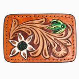AMERICAN DARLING Floral Hand Carved Painted Belt Buckle Genuine Leather Covered Stylish - Uhorse
