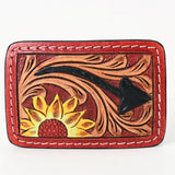 AMERICAN DARLING Floral Hand Carved Painted Belt Buckle Genuine Leather Covered Stylish Brown - Uhorse