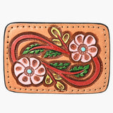 AMERICAN DARLING Floral Hand Carved Painted Belt Buckle Genuine Leather Covered Stylish Tan - Uhorse