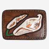 AMERICAN DARLING Floral Hand Carved Painted Belt Buckle Genuine Leather Covered Stylish Brown - Uhorse