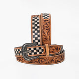 American Darling Women's Western Leather Belt Hand Tooled Checkerboard