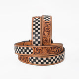 American Darling Women's Western Leather Belt Hand Tooled Checkerboard