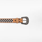 American Darling Women's Western Leather Belt Hand Tooled Checkerboard