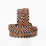 American Darling Womens Leather Belt Hand Tooled Playing Card Checkerboard