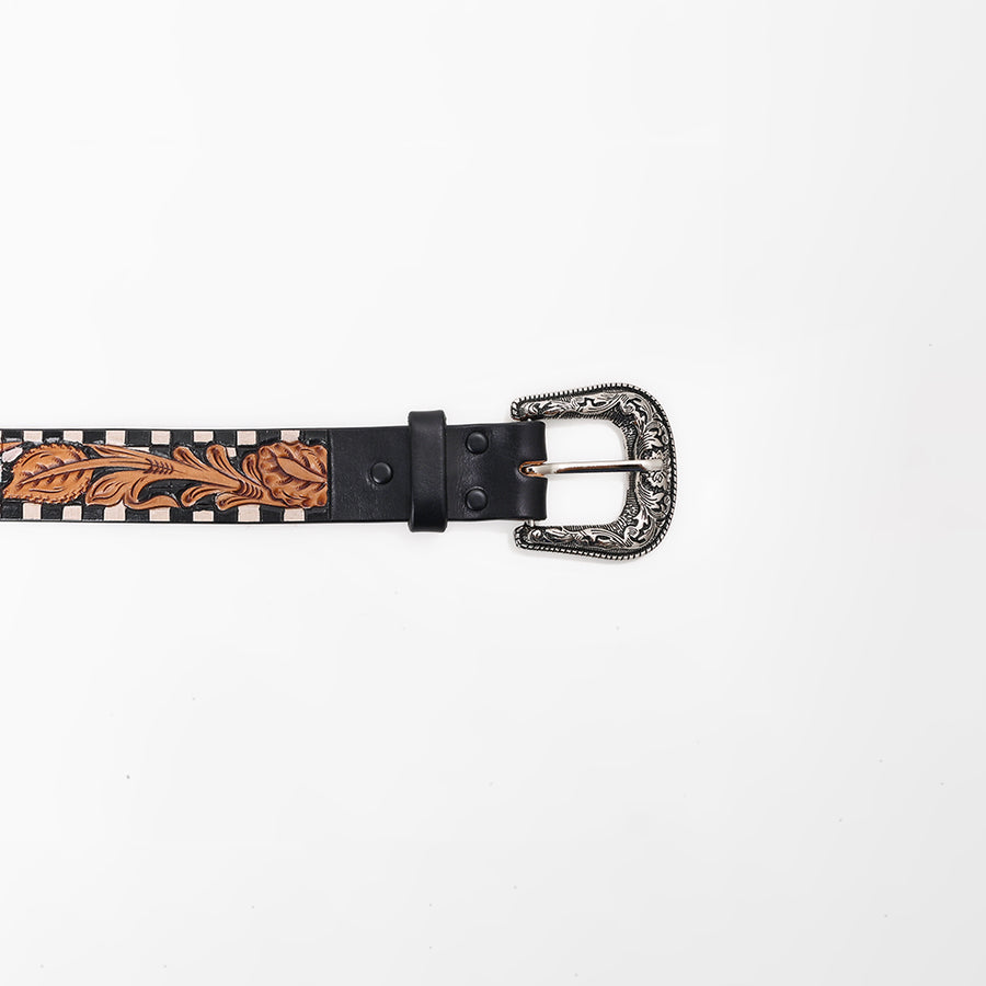 American Darling Womens Leather Belt Hand Tooled Playing Card Checkerboard