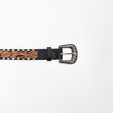 American Darling Womens Leather Belt Hand Tooled Playing Card Checkerboard