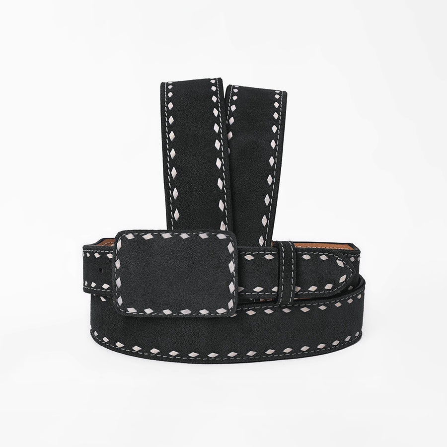 American Darling Western Black Leather Belt w/Stitching