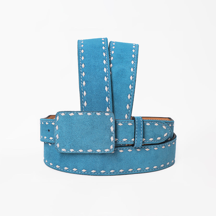 American Darling Western Blue Leather Belt w/Stitching