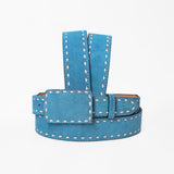 American Darling Western Blue Leather Belt w/Stitching