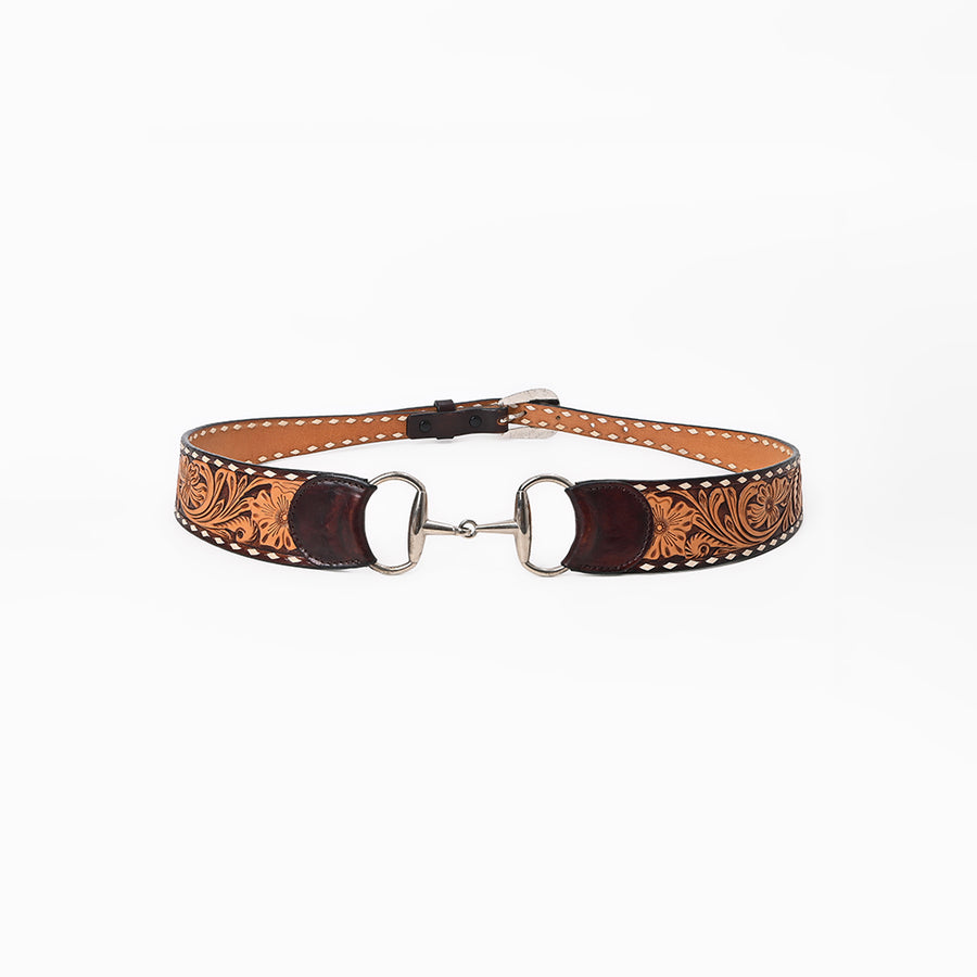 American Darling Women's Genuine Leather Belt Hand Tooled Equestrian Bit