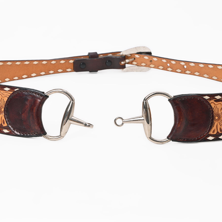 American Darling Women's Genuine Leather Belt Hand Tooled Equestrian Bit