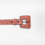 American Darling Women Pink Leather Belt Hand Tooled Covered Buckle Floral