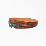 American Darling Women's Hand Tooled Leather Wide Belt Turquoise Buckle