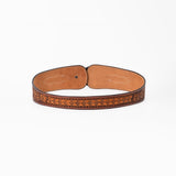 American Darling Women's Hand Tooled Leather Wide Belt Turquoise Buckle