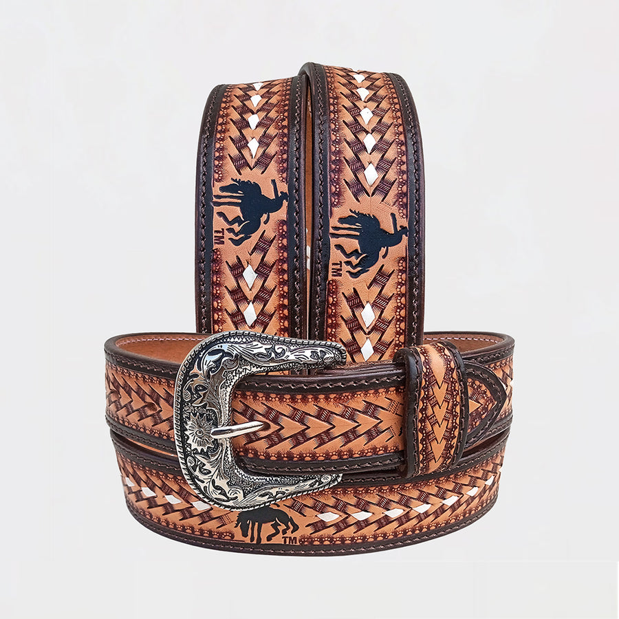 Official PRCA & NFR Licensed Collection® Bucking Bronco Genuine Leather Belt