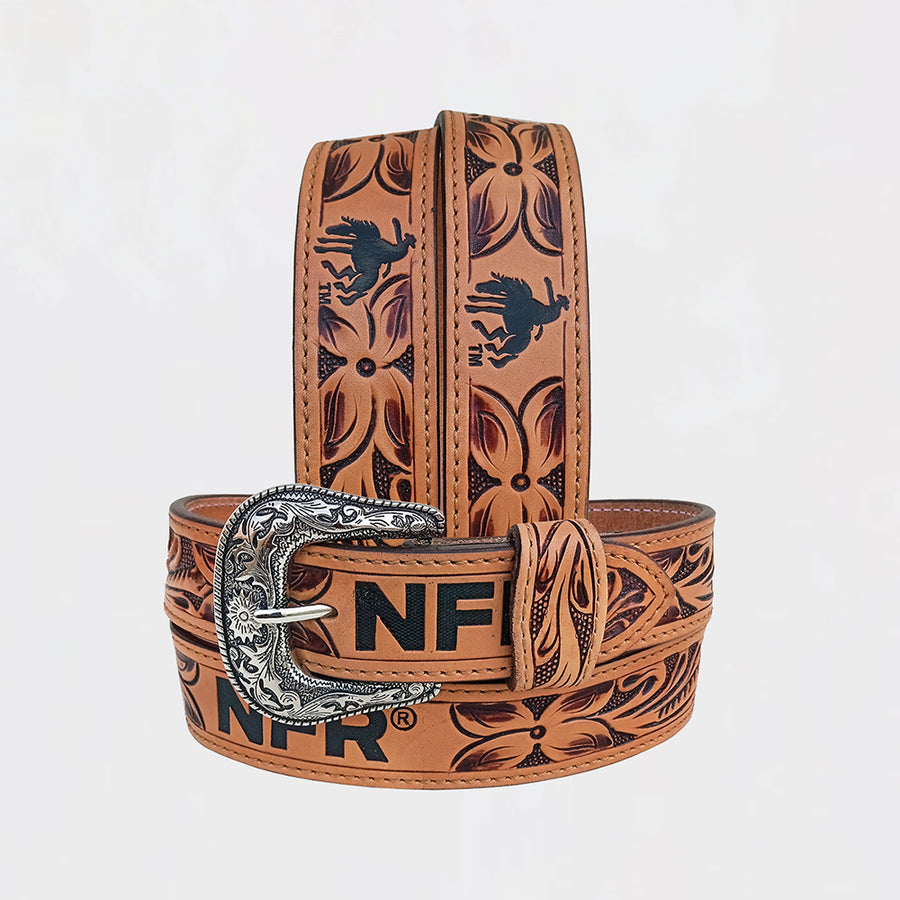 Official PRCA & NFR Licensed Collection® Bucking Bronco Tooled Leather Belt