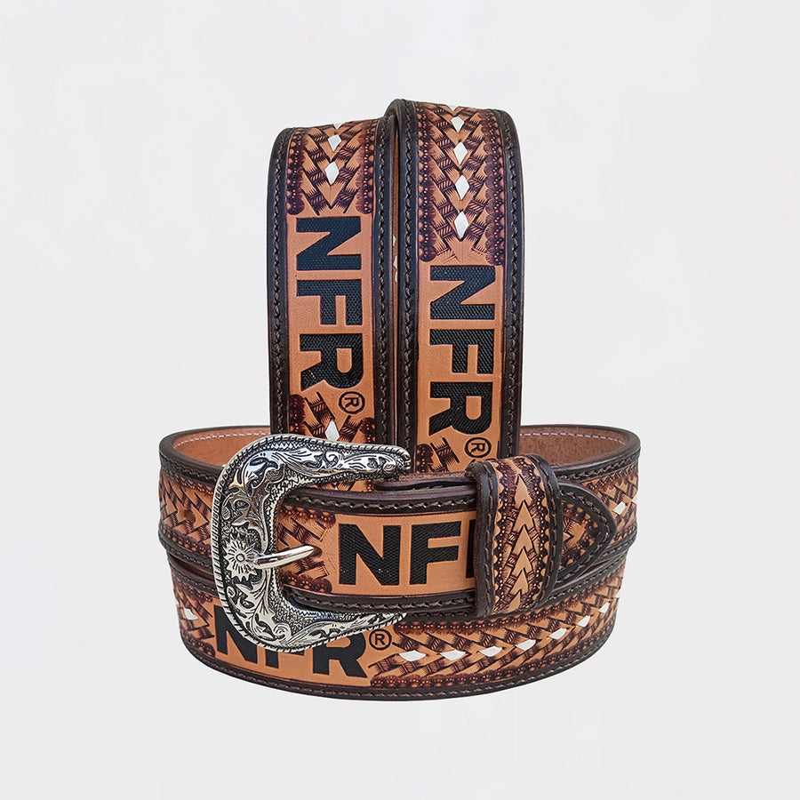 Official PRCA & NFR Licensed Collection® Western Brown Tooled Leather Belt