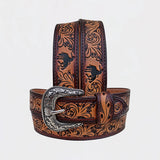 Official PRCA & NFR Licensed Collection® Dark Brown Floral Genuine Leather Belt