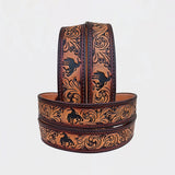 Official PRCA & NFR Licensed Collection® Dark Brown Floral Genuine Leather Belt