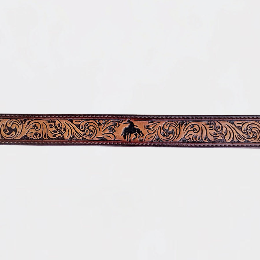 Official PRCA & NFR Licensed Collection® Dark Brown Floral Genuine Leather Belt