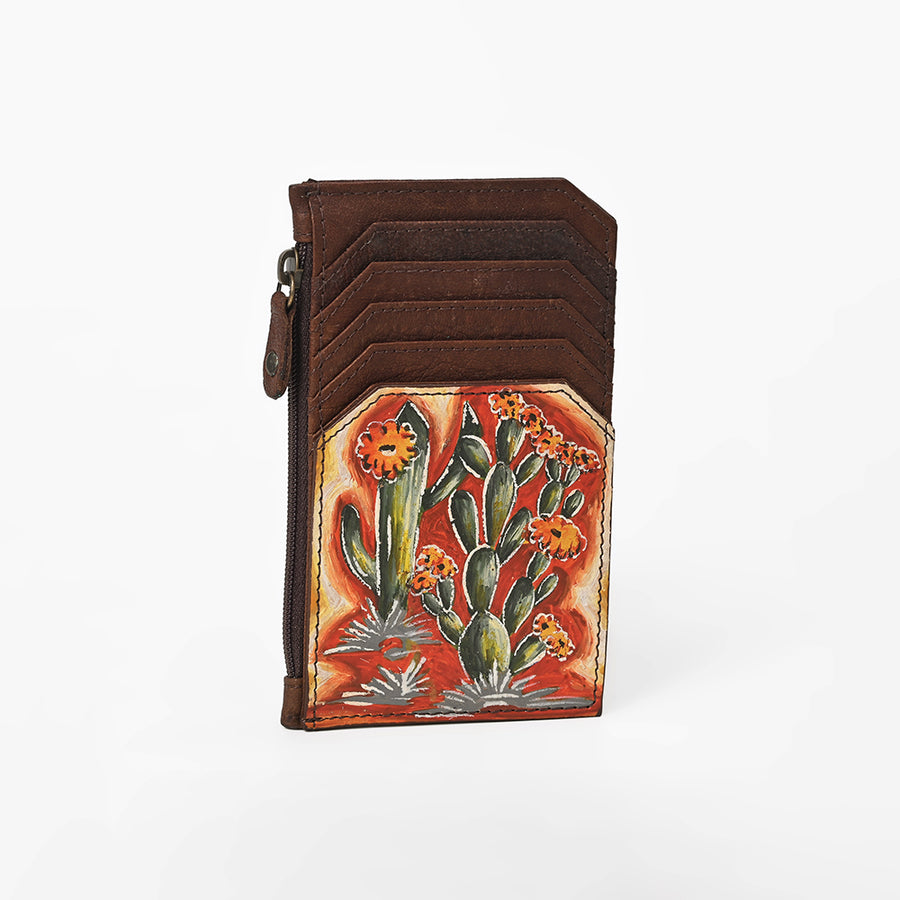American Darling Genuine Leather Western Card Holder w/ Cactus Floral Design