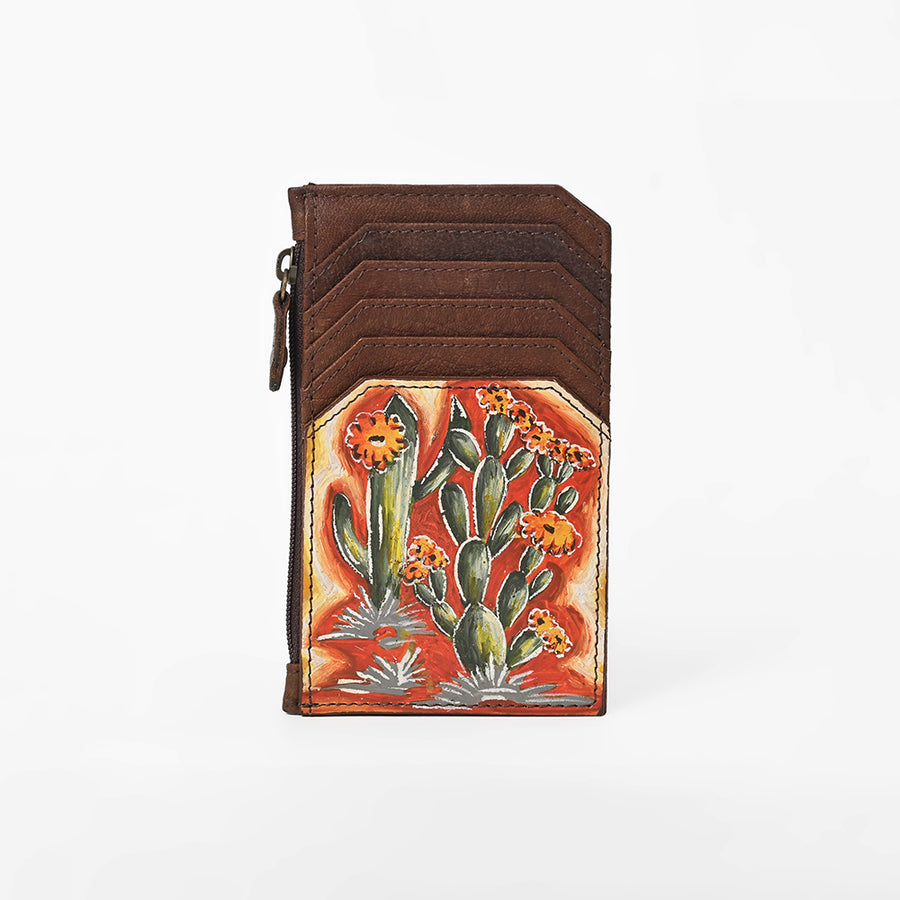 American Darling Genuine Leather Western Card Holder w/ Cactus Floral Design