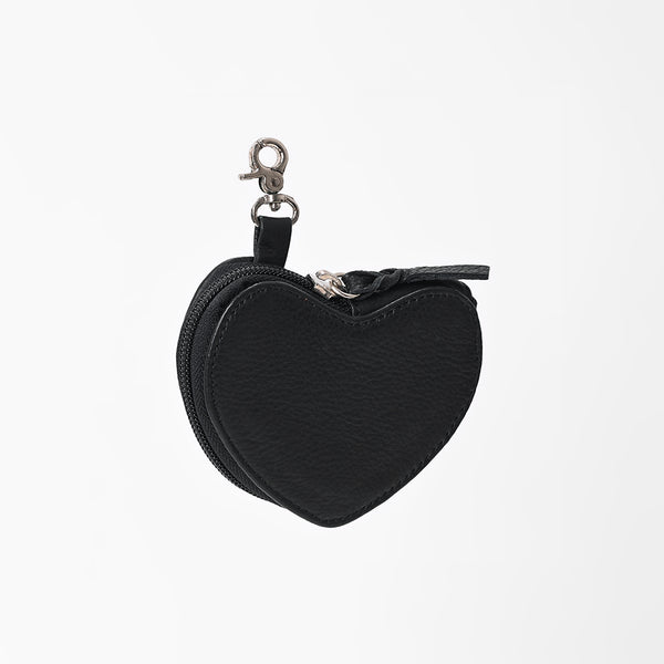 American Darling Black Leather Heart Coin Purse Bag Charm Keychain