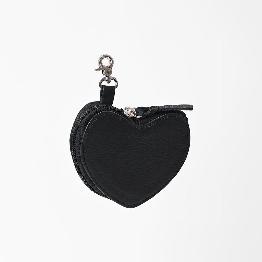 American Darling Black Leather Heart Coin Purse Bag Charm Keychain
