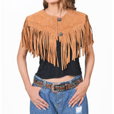 American Darling Women's Premium Tan Suede Leather Fringe Cape Western Vest Fashion Gift Travel