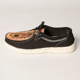 American Darling Hand Tooled, Carved Genuine Leather Trim Lightweight Shoe Footwear, Slip On| Tooled Footwear