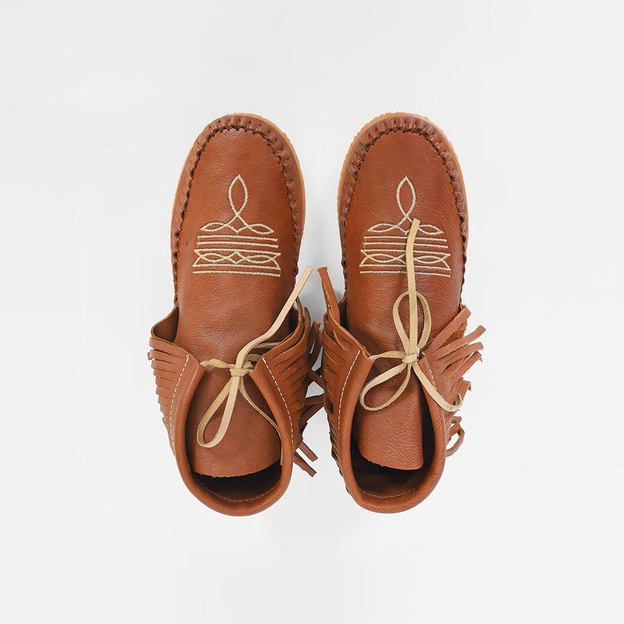 American Darling Western Leather Fringe Moc Boots Brown Embroidery Moccasin Booties