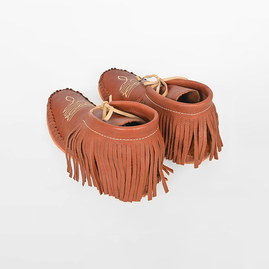 American Darling Western Leather Fringe Moc Boots Brown Embroidery Moccasin Booties