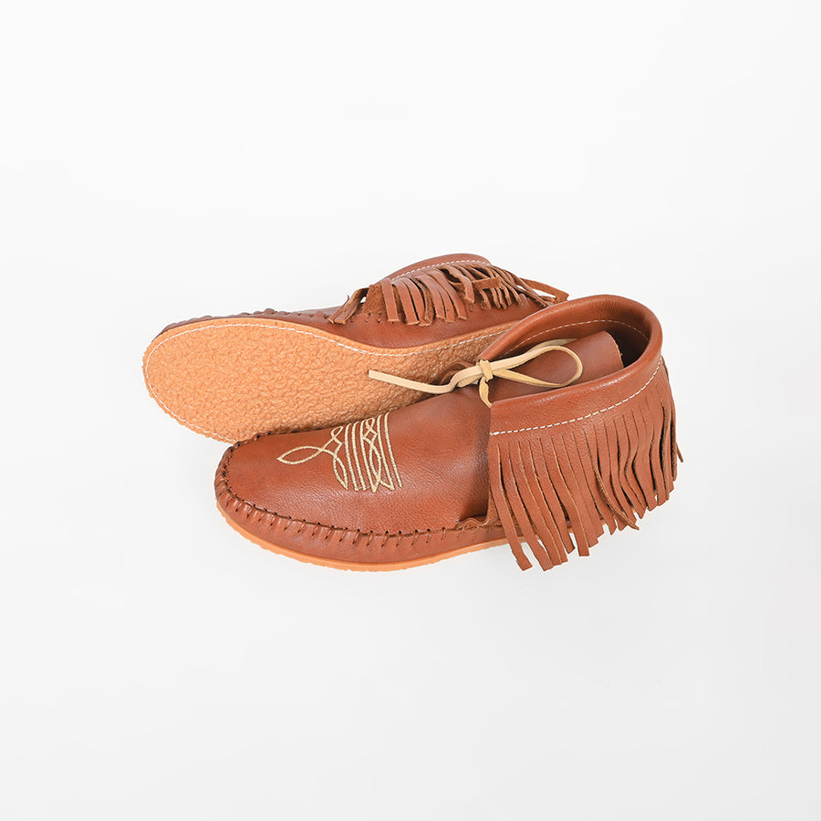 American Darling Western Leather Fringe Moc Boots Brown Embroidery Moccasin Booties