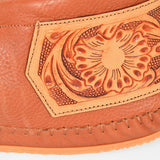 American Darling Hand Tooled Leather Hair-on-Hide Moccasins – Western Floral Ankle Moc Boots