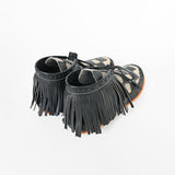 American Darling Checkerboard Hair-on-Hide Moc Moccasins – Western Fringe Leather Shoes