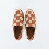 American Darling Checkerboard Hair-on-Hide Moccasins – Cognac Leather Slip-On Loafers