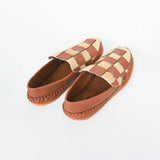 American Darling Checkerboard Hair-on-Hide Moccasins – Cognac Leather Slip-On Loafers