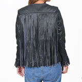 American Darling Women's Premium Black Leather Fringe Western Jacket
