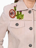 American Darling Women's Premium Off-White Suede Leather Embroidered Cactus Western Jacket