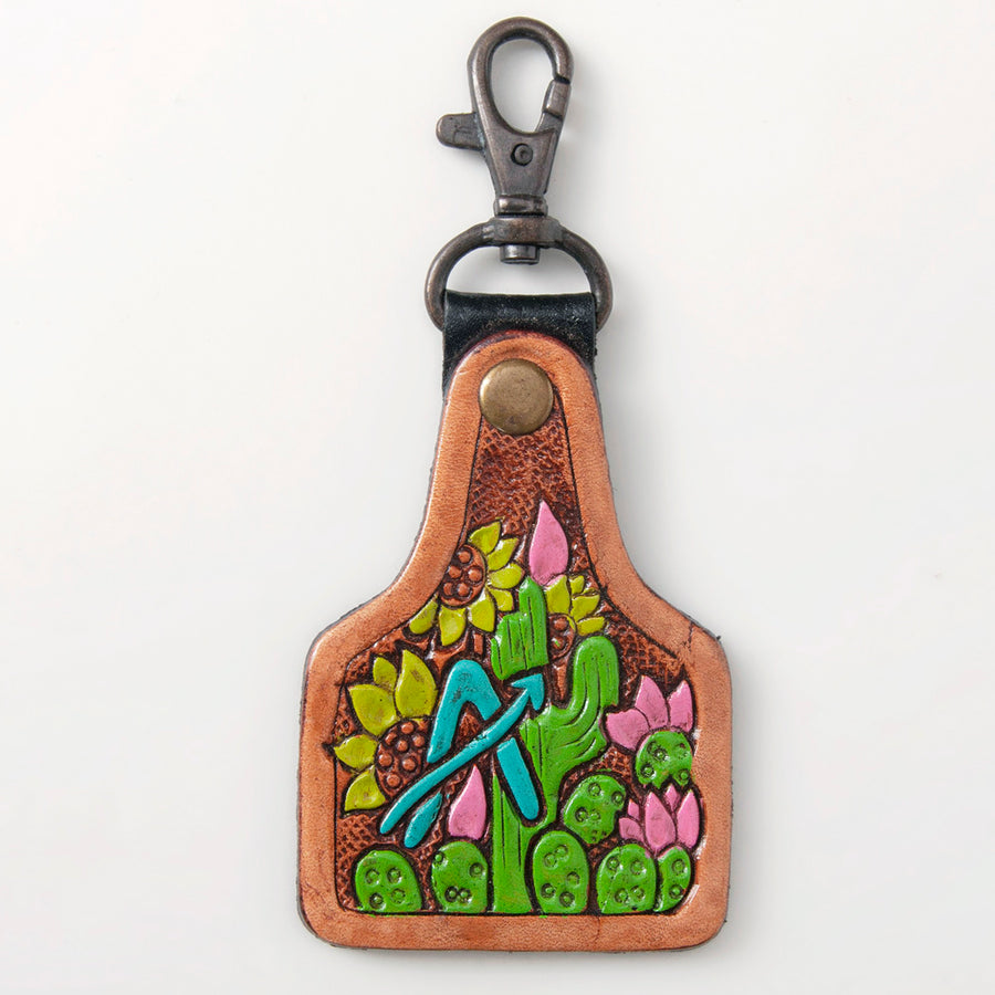 American Darling Floral Cactus Leather Key Ring Western Keychain