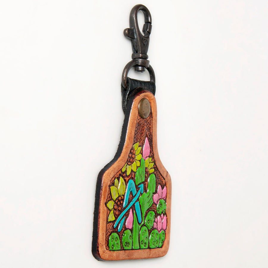 American Darling Floral Cactus Leather Key Ring Western Keychain