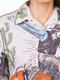 American Darling 100% Satin Cotton Western Shirt – Rodeo Print Button Down Long Sleeve Top