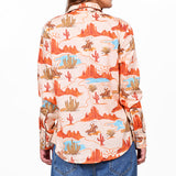American Darling 100% Satin Cotton Western Shirt – Desert Canyon & Cowboy Print Button Down Top
