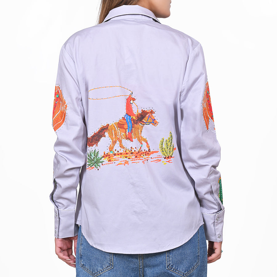 American Darling 100% Satin Cotton Western Shirt – Crystal Rhinestone Cowboy Rodeo Printed Top