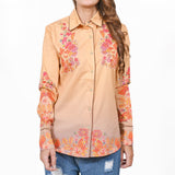 American Darling 100% Satin Cotton Western Shirt – Peach Floral Crystal Rhinestone Snap Top