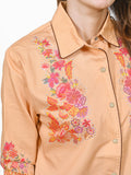American Darling 100% Satin Cotton Western Shirt – Peach Floral Crystal Rhinestone Snap Top